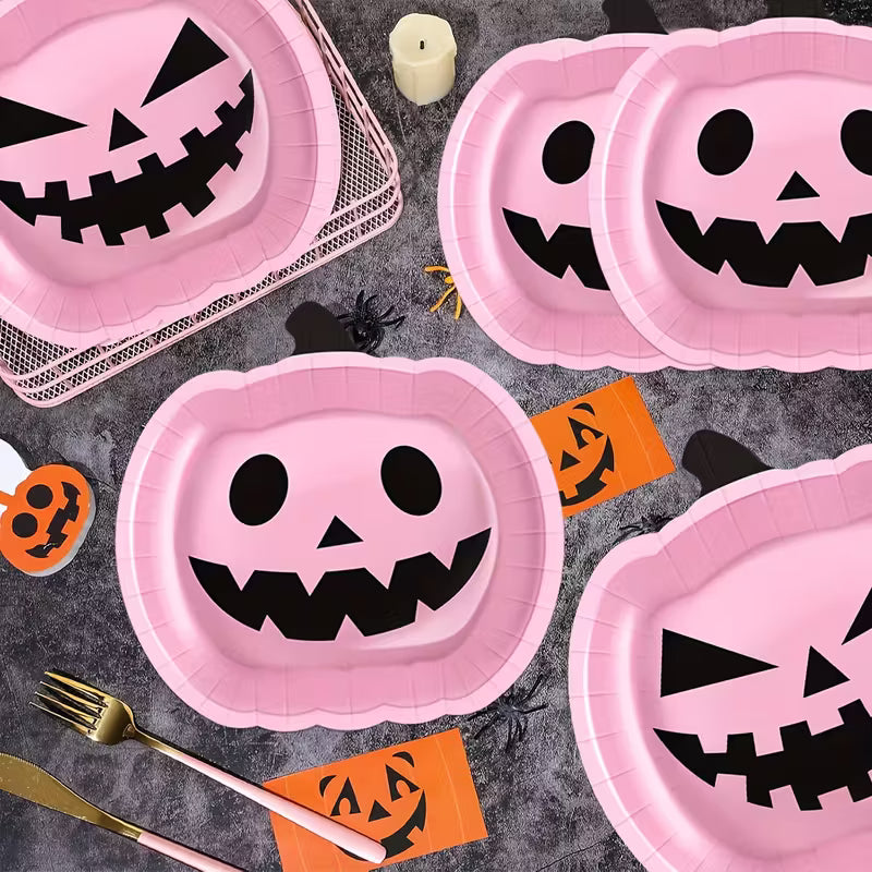 Pink Pumpkin Paper Dinner and Dessert Plates Pack of 48