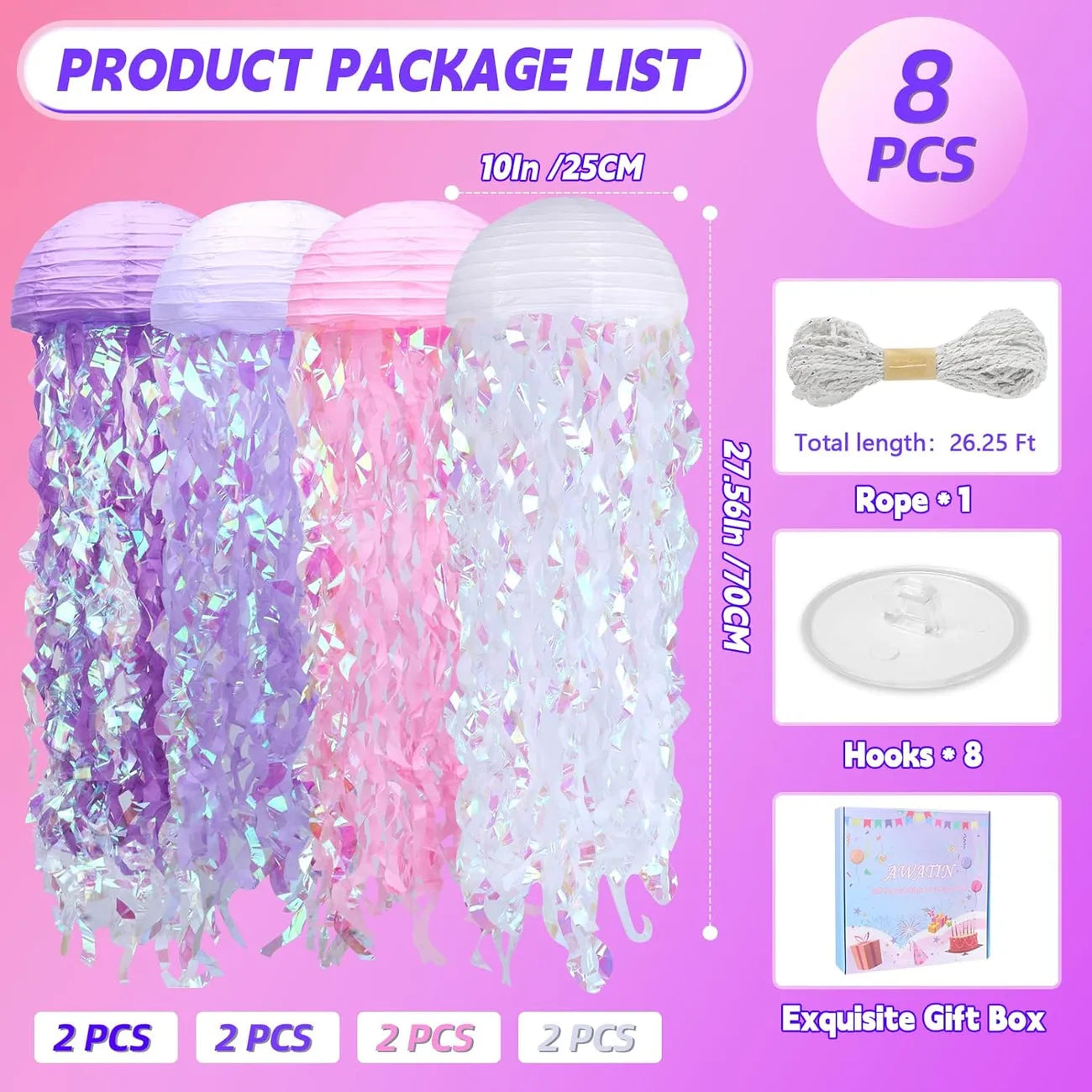 Jellyfish Lanterns for Under The Sea & Mermaid Party Decor Pack of 8