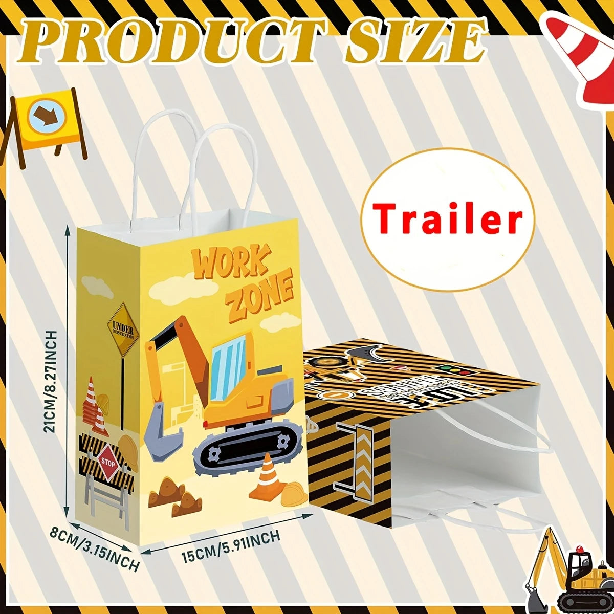 Construction Party Gift Bag with Handle Pack of 12