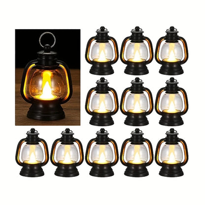Mini Black Lanterns with Flickering LED Candles Battery Powered Pack of 12