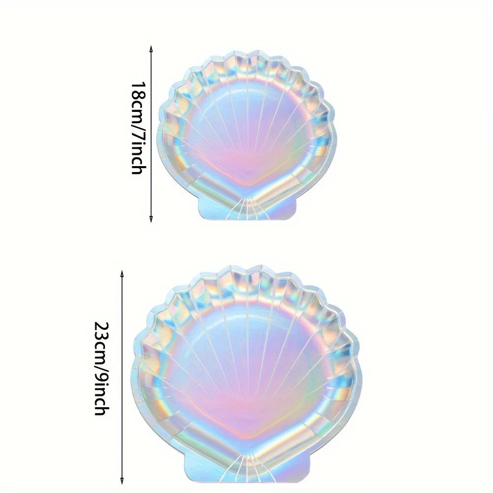Holographic Mermaid Seashell Dinner Paper Plates Pack of 20
