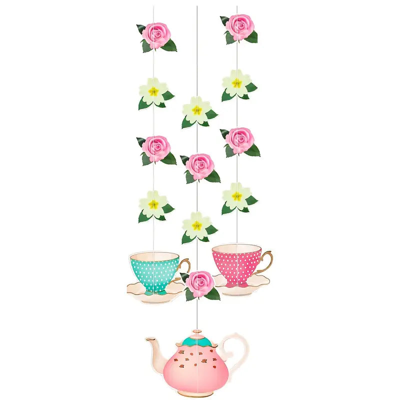 Tea Party Floral with Teapot Designs Hanging Swirls Pack of 3