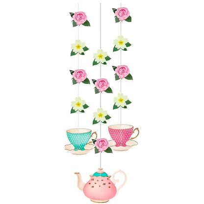 Tea Party Floral with Teapot Designs Hanging Swirls Pack of 3