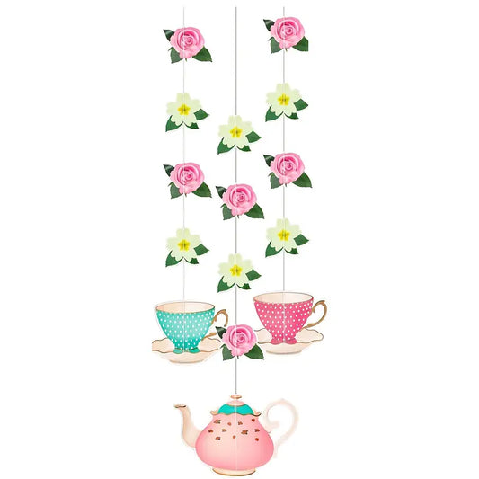 Tea Party Floral with Teapot Designs Hanging Swirls Pack of 3