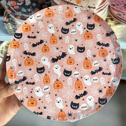 Halloween Paper Plates Pumpkin, Bat, Black Cat & Spider Web Pack of 8