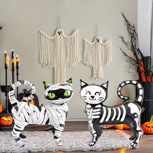 Halloween Cat Shaped Mummy Skeleton Foil Balloons Pack of 2