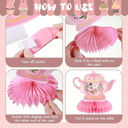 Paper Floral Teapot Tea Party Honeycomb Centerpieces Pack of 8