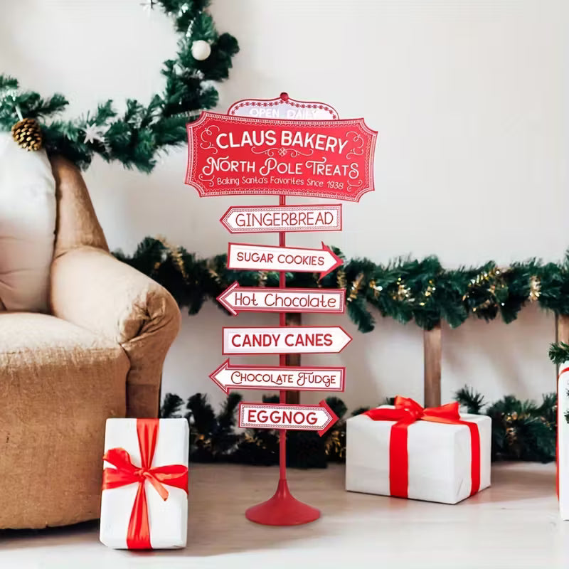 Rustic Red Claus Bakery North Pole Candy Cane Sign