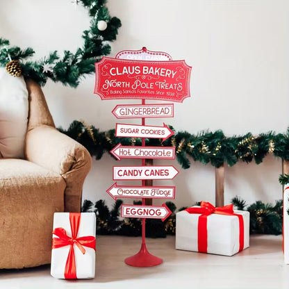 Rustic Red Claus Bakery North Pole Candy Cane Sign