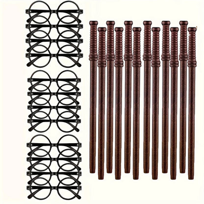 Harry Potter Enchanting Wand Pencils Harrys Round Frame Plastic Glasses Set of 12