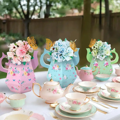 Floral Teapot Box Centerpieces with Butterflies Pack of 12