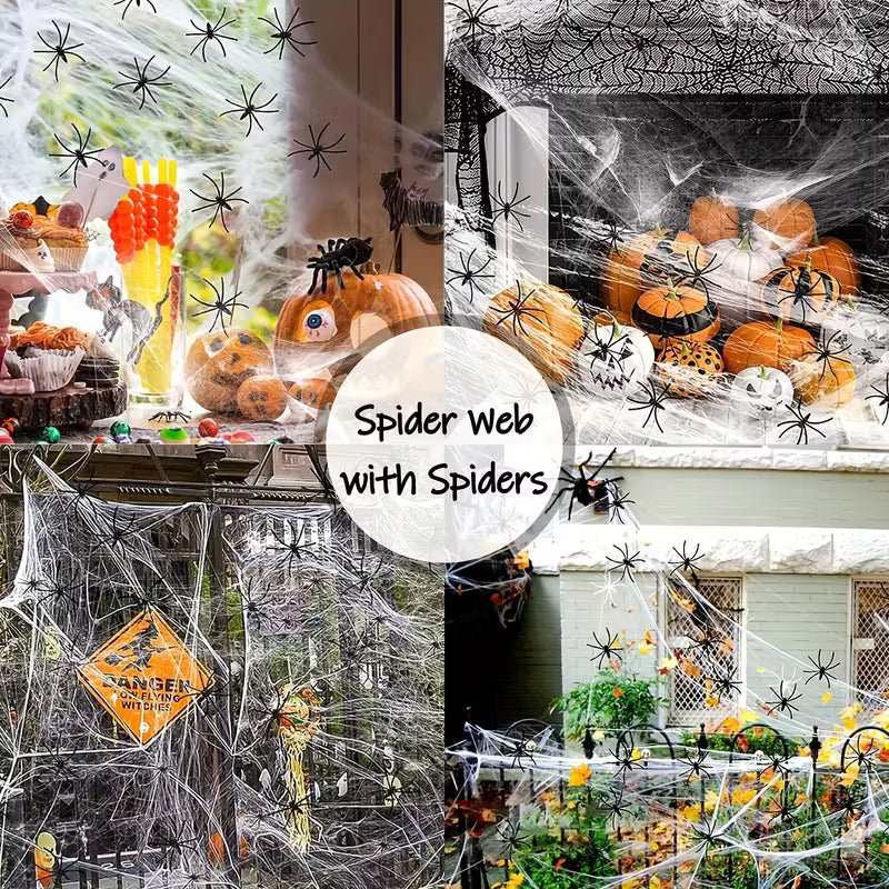 Halloween Spider Web Stretchable Cobweb with 50pcs Small Spiders