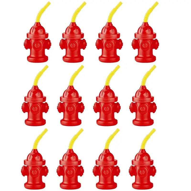 Reusable Fire Hydrant Straw Party Cups with Lids Pack of 12