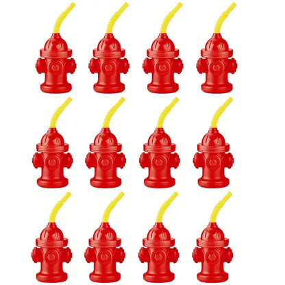 Reusable Fire Hydrant Straw Party Cups with Lids Pack of 12