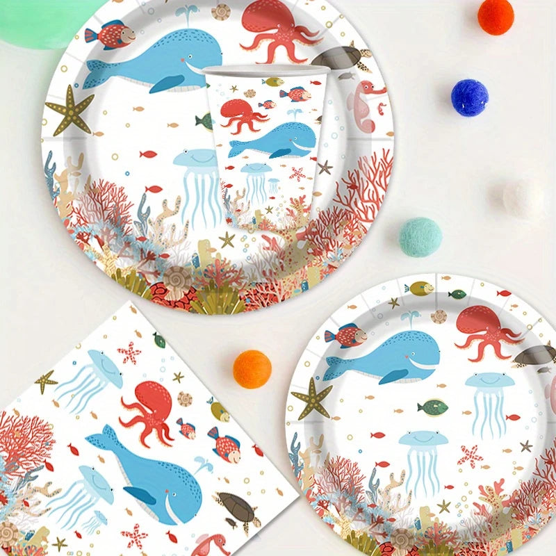 Ocean Theme Party Disposable Tableware Set for 20 People