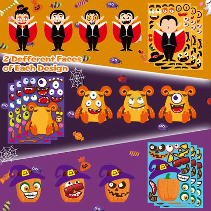 Halloween Face Stickers - Vampire, Witch, Monster, Mummy, Frankenstein Pack of 12
