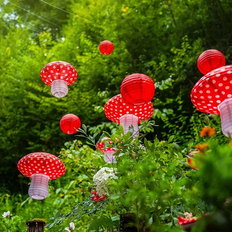 Mushroom Paper Lanterns and Berries Pack of 12