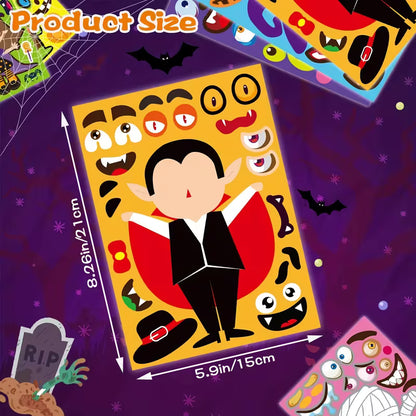 Halloween Face Stickers - Vampire, Witch, Monster, Mummy, Frankenstein Pack of 12
