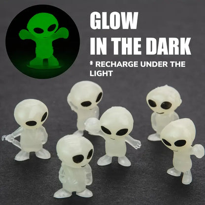 Glow-in-the-Dark Mini Alien Figurines Pack of 6