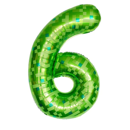 Number 6 Green Pixel Minecraft Theme Foil Balloon
