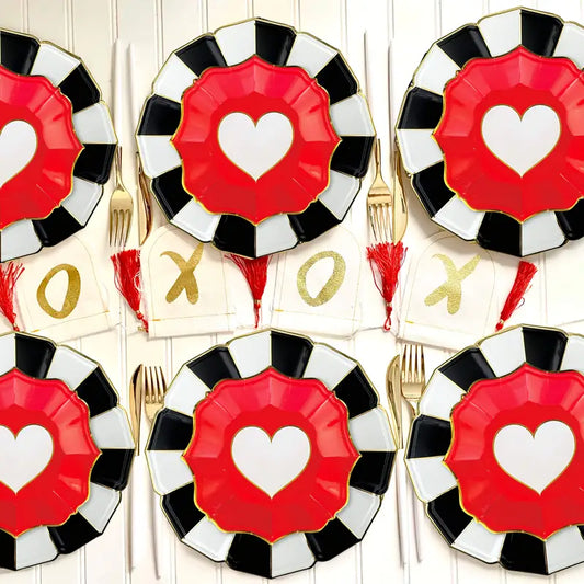 Black and White Paper Plates Scalloped Edging & Love Dessert Plates Pack of 10 each