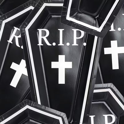 Halloween Paper Plate RIP Coffin Shape Pack of 10