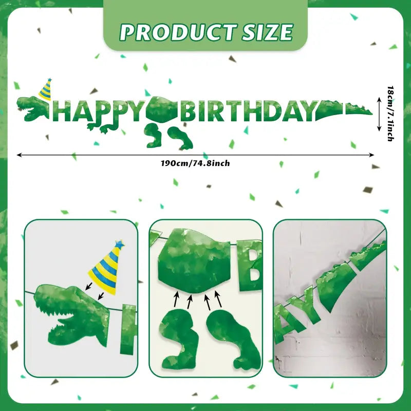 Festive Dinosaur Happy Birthday Banner