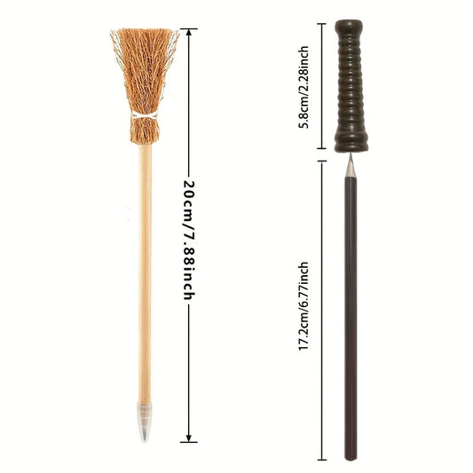 Harry Potter Wizard-Themed Pencils and Broom Pens Set of 6