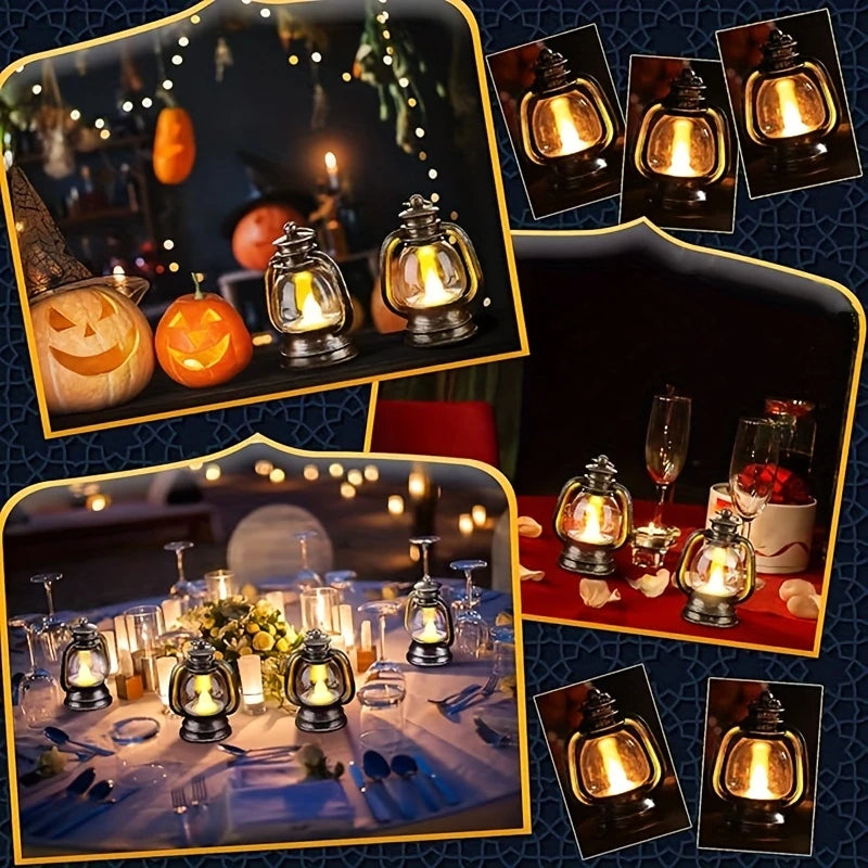 Mini Black Lanterns with Flickering LED Candles Battery Powered Pack of 12