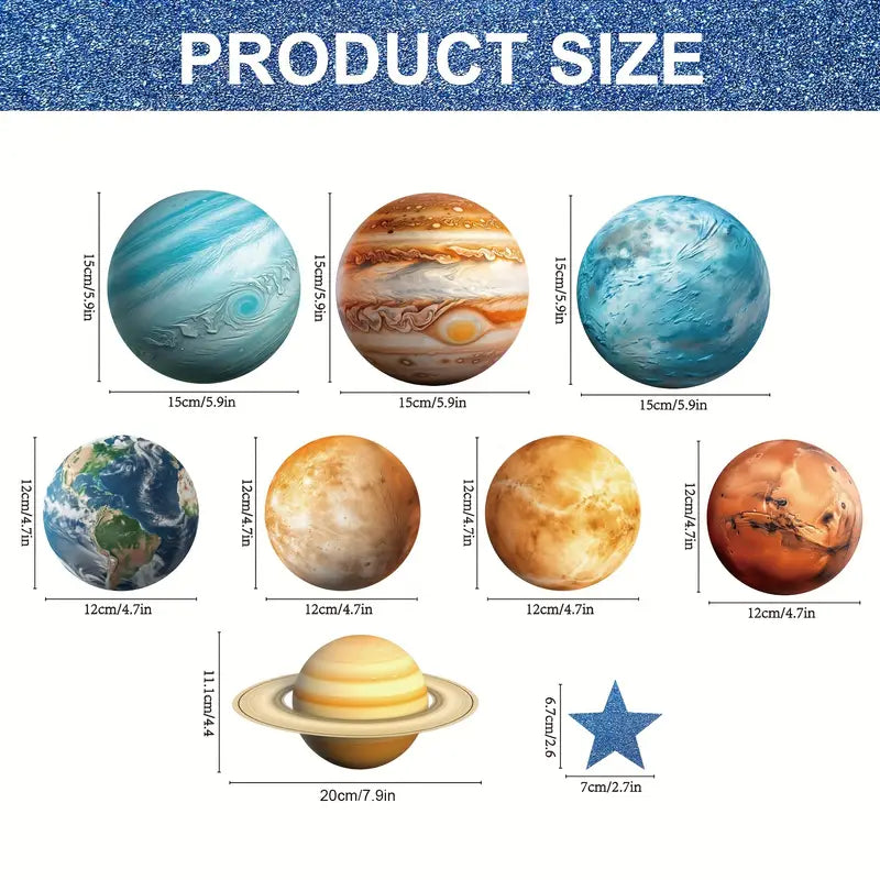 Outer Space Party Decorations with Hanging Planets And Stars Pack of 8