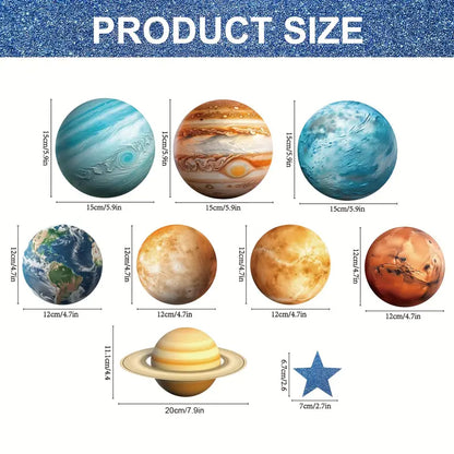 Outer Space Party Decorations with Hanging Planets And Stars Pack of 8
