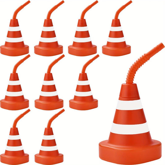 Traffic Cone Party Cups with Straws Pack of 10