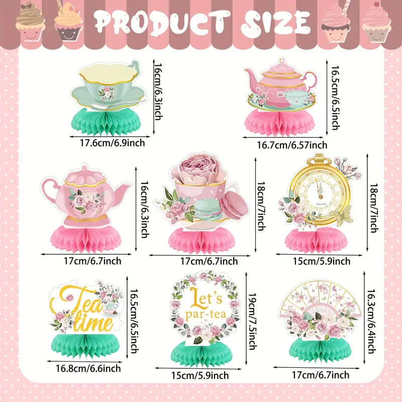 Paper Floral Teapot Tea Party Honeycomb Centerpieces Pack of 8