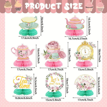 Paper Floral Teapot Tea Party Honeycomb Centerpieces Pack of 8