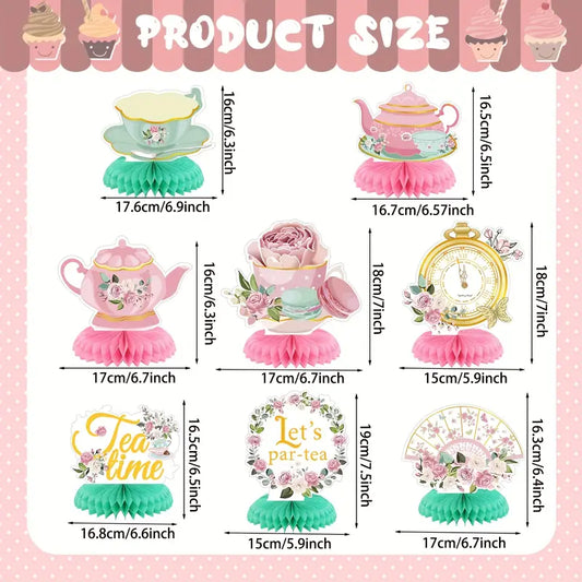 Paper Floral Teapot Tea Party Honeycomb Centerpieces Pack of 8