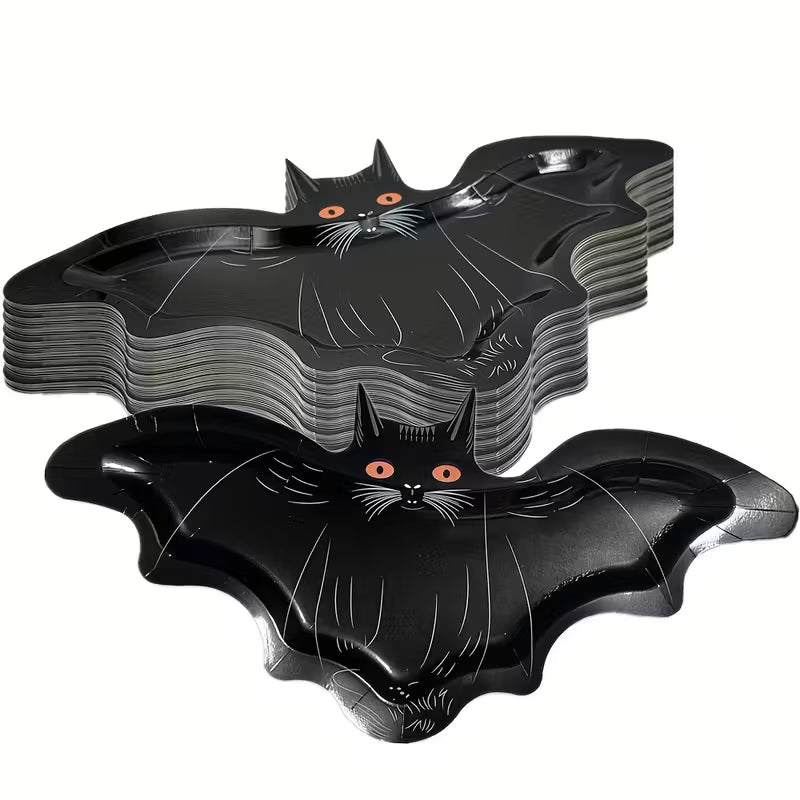 Black Cat Bat-Shaped Paper Plates Pack of 8
