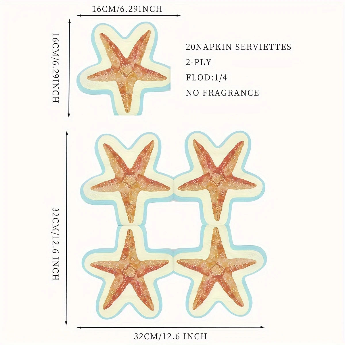 Ocean Starfish-Shaped Napkins Pack of 20