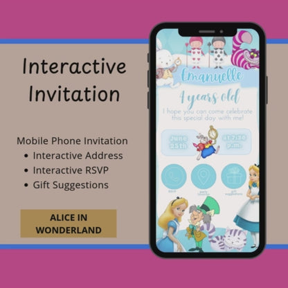 Alice in Wonderland Interactive Editable Invitation