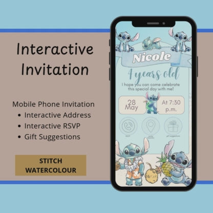 Stitch Watercolor Interactive Editable Invitation