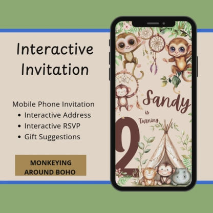 Monkeying Around BOHO Interactive Editable Video Invitation