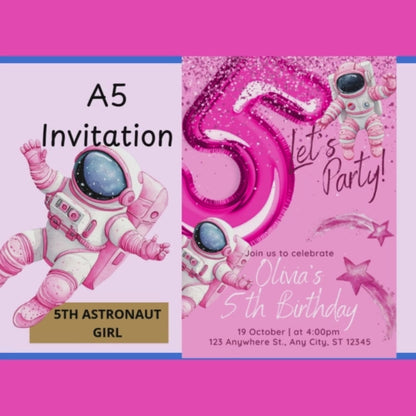 Space Astronaut Girl Editable Invitation