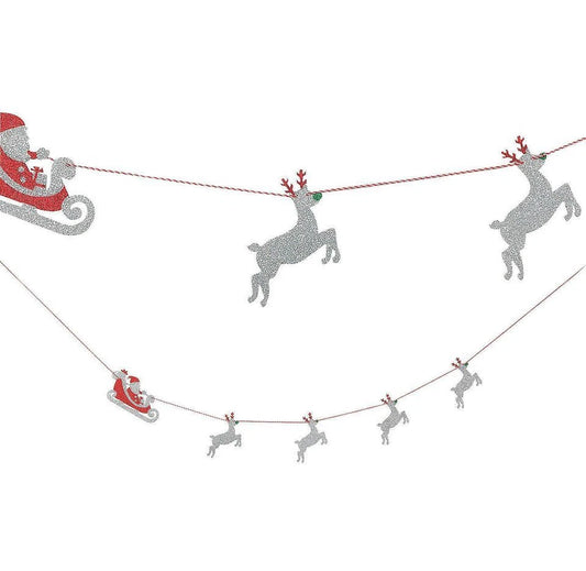Santa & Reindeer Christmas Holiday Glitter Garland